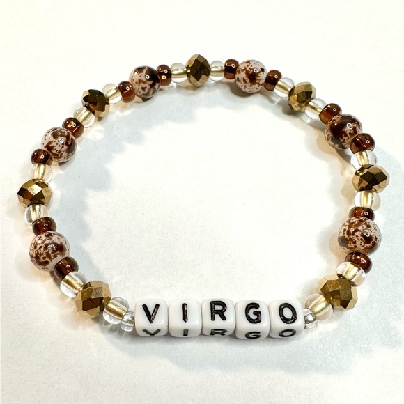 Virgo Bracelet Little Letter Word Bracelet Glass Beaded Stretch Astrology Sign - Picture 2 of 3